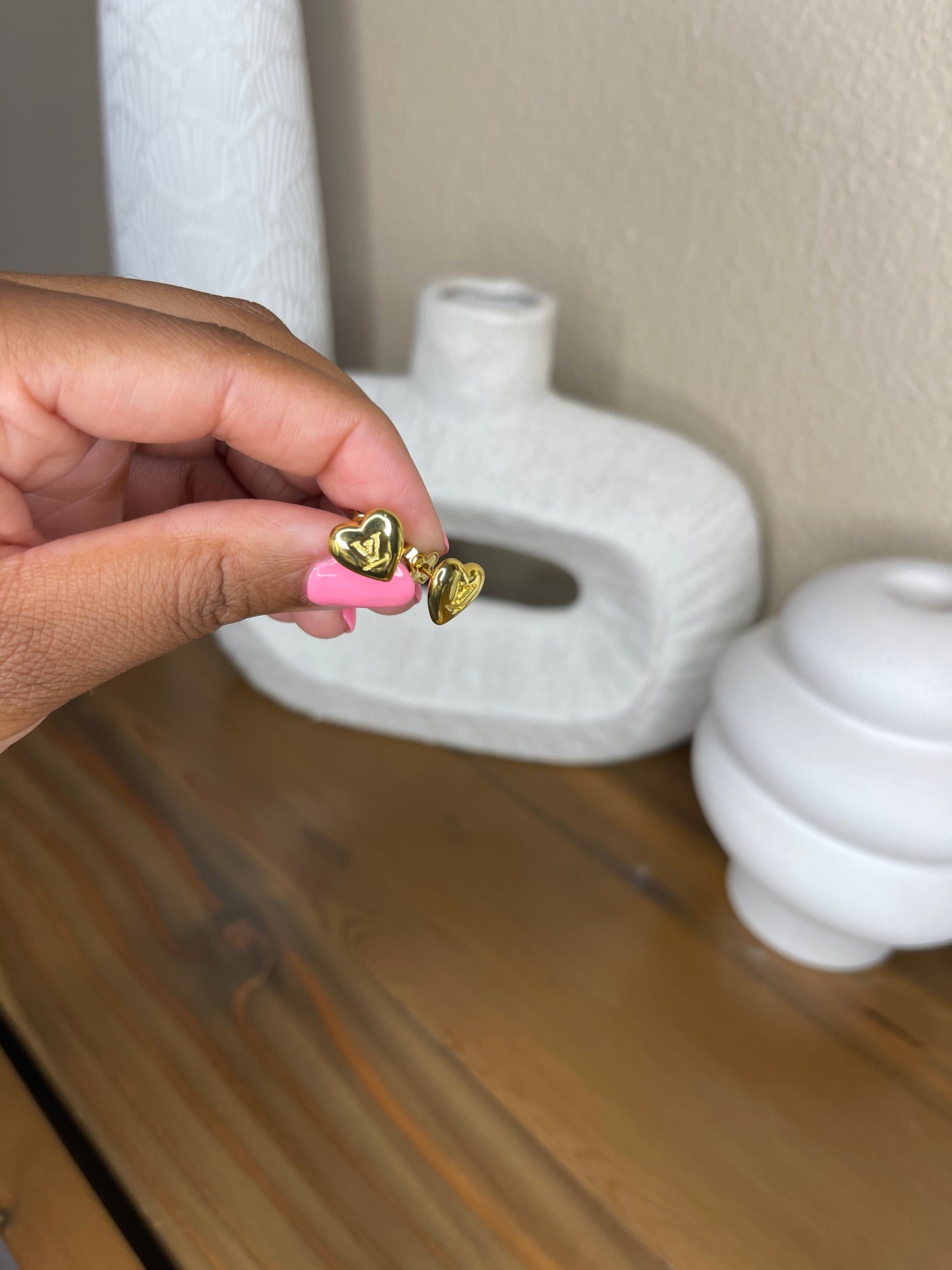 NEW LV Gold Heart Studs