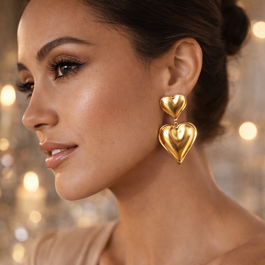 Golden Heart Drop Earrings