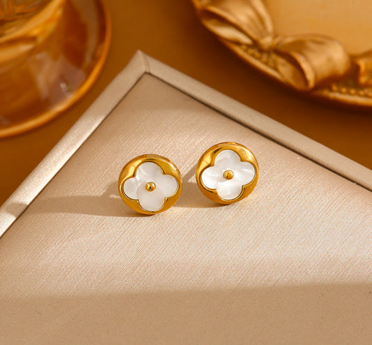 LV Clover Studs White