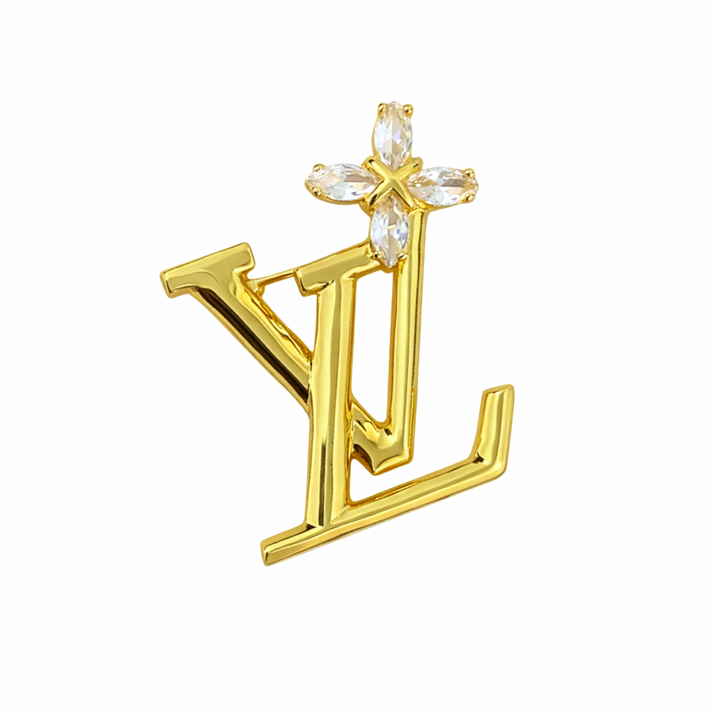 Gold LV Floral Brooch