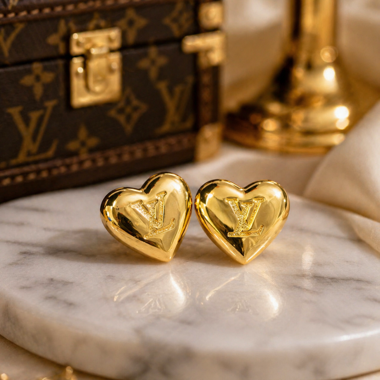NEW LV Gold Heart Studs