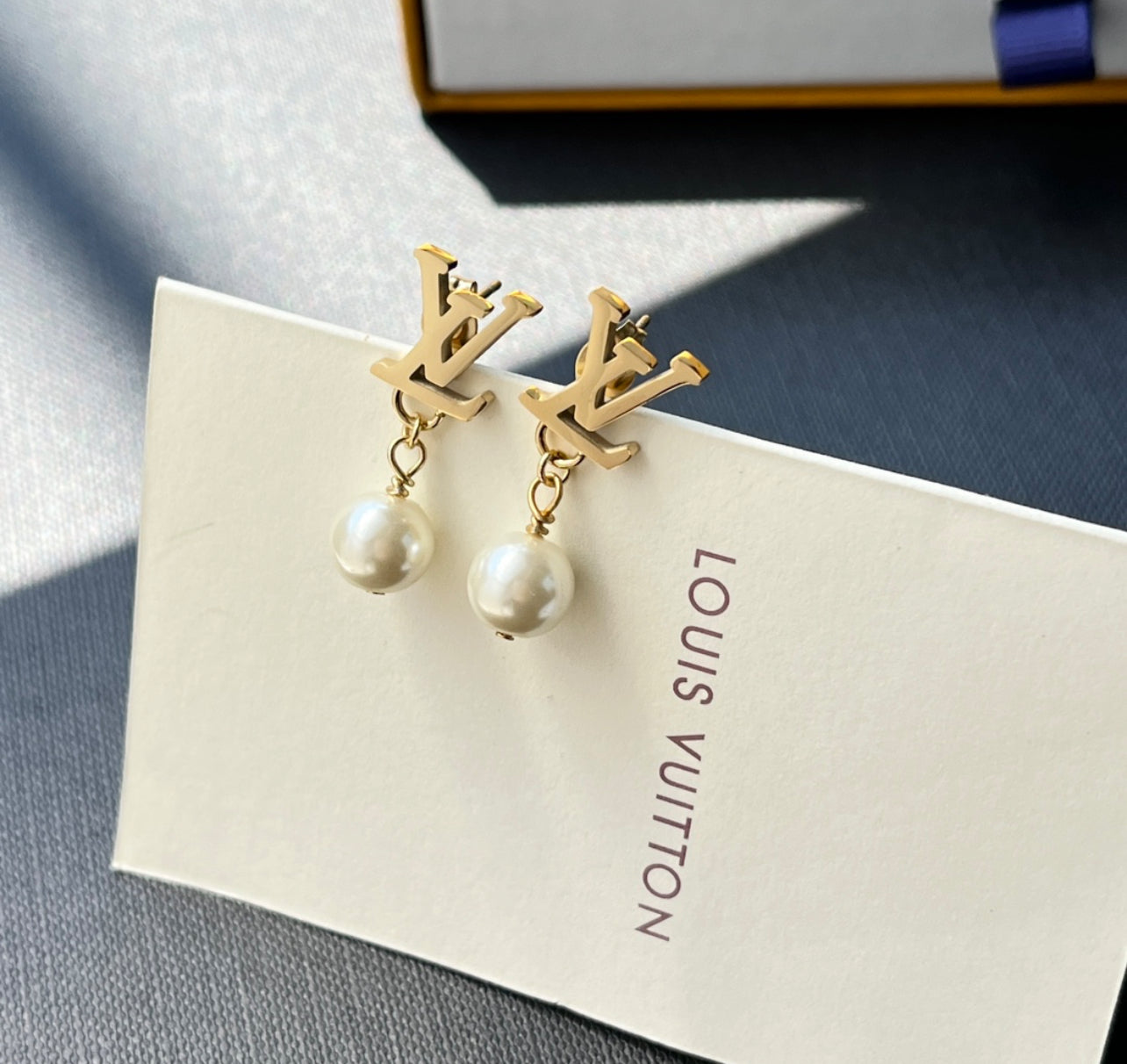 LV Dangly Pearl Earrings