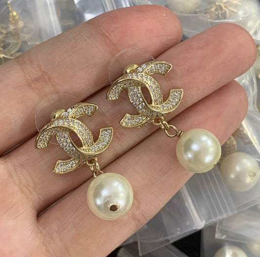 CC Dangly Pearl Earrings