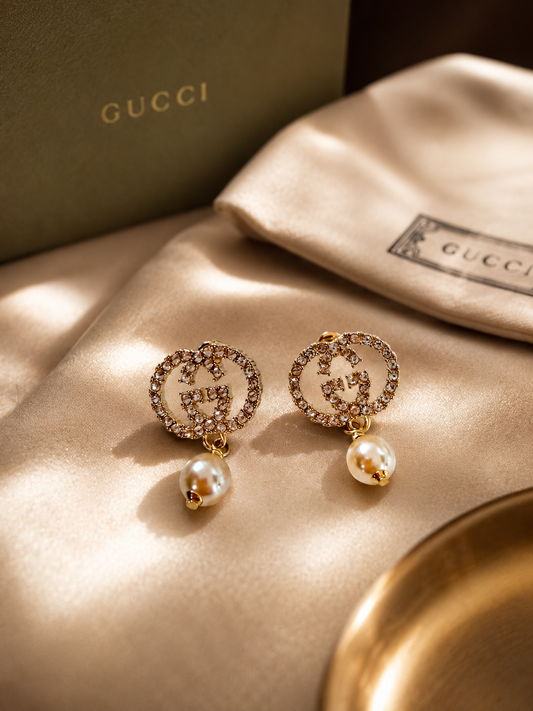 NEW GG Crystal & Pearl Earrings Gold