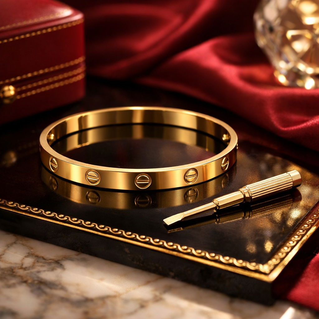 Plain Gold Cuff bracelet with Screw