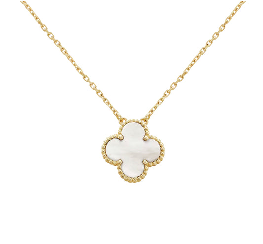 Single Clover Necklace White - High Quality