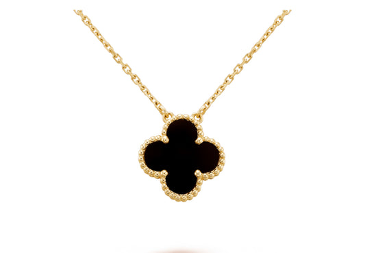 Single Clover Necklace Black - High Quality